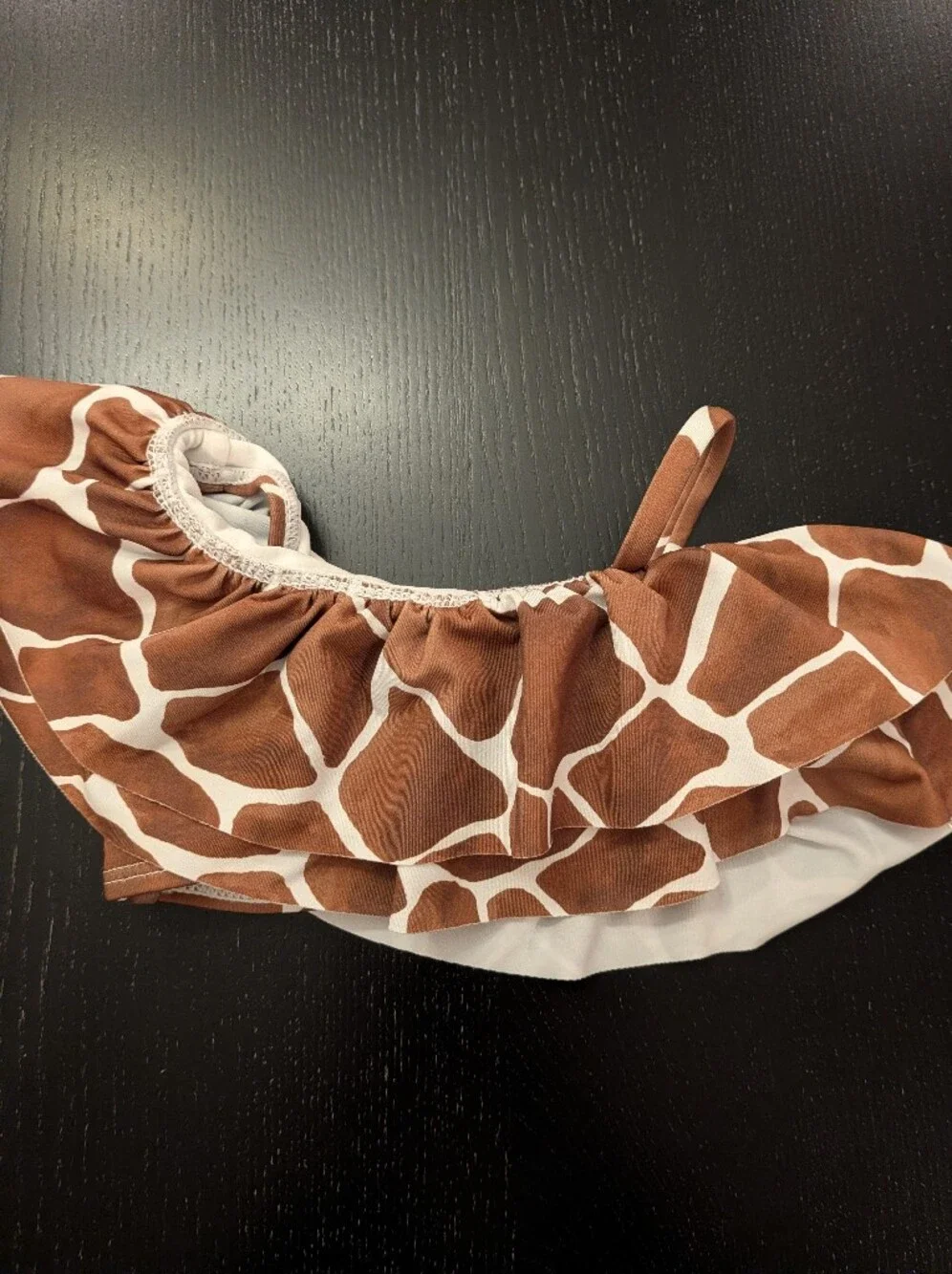 Janie and Jack Brown and White Giraffe-Print Ruffle One-Shoulder Bikini